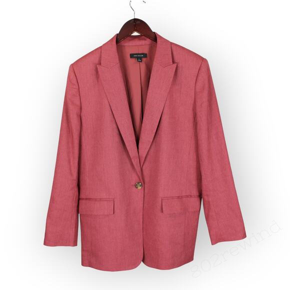 Sz12 AnnTaylor Longline Blazer LinenBlend Rose Burgundy Relaxed - Picture 3 of 11